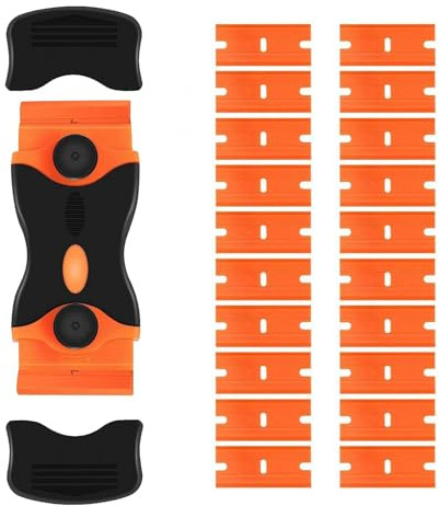 Glass Scraper with 20 Plastic Blades – Double Edged Cleaning Window Scraper Non Scratch – Plastic Scraper Tool for Remove Glass, Windows, Floors, Tiles, Car Sticker