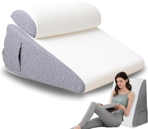 Sleep Keilkissen, Keilkissen Lesekissen für Bett und Sofa Als Beinkissen oder Rückenkissen, Reflux Kissen für Bett und Sofa, Matratzenkeil für Erwachsene, Matratzenkeil für Reflux Kissen (Weiß)