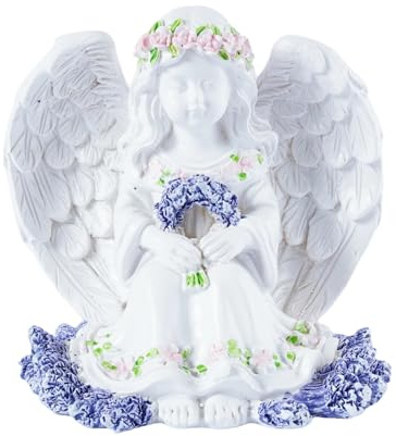 Brizoria Guardian Angel Figurines White Resin Angel Statue with Flowers Outdoor Garden Decor Religious Memorial Angel Gifts for Women Angel Decorations for Home Statue Decor