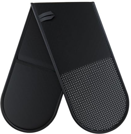 BlissLO Black Oven Gloves Heat Resistant 250°C / 482°F – Extra Long Double Oven Gloves, Non-Slip Waterproof Oven Mitt for Home & Kitchen Cooking, Machine Washable Hanging Loop
