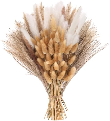 LAUMOE 100 Stück Pampasgras Deko, Pampasgras Klein Boho Trockenblumen Deko Aesthetic Getrocknete Blumen Pampas Gras für Zuhause | Tischdekoration & Wohnaccessoire