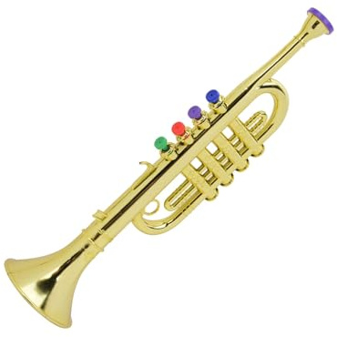 SIXRUN Kindertrompete aus Kunststoff, goldfarbenes Blasinstrument für Kinder ab 3 Jahren, pädagogisches Musikspielzeug für Vorschule und Kindergarten, leichtes Einsteiger-Horn für Kleinkinder