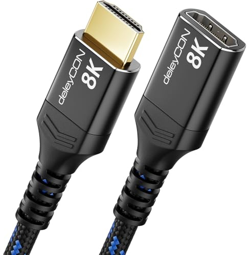 deleyCON 5m 8K HDMI 2.1 Rallonge - pour TV, Moniteur, PS4, PS5, Xbox, Barre son Dolby Atmos eARC HDR10+ 48Gbps Prolongateur Coupleur Adaptateur - 8K@60Hz, 4K@120Hz/144Hz, 2K@240Hz