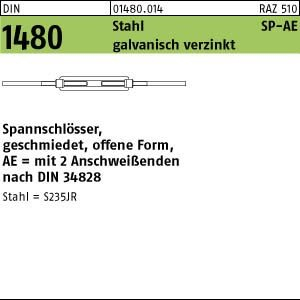 DIN 1480 Stahl SP-AE galvanisch verzinkt Spannschlösser, geschmiedet, offene Form mit 2 Anschweißenden - Abmessung: SP-AE M12 (1 Stück)