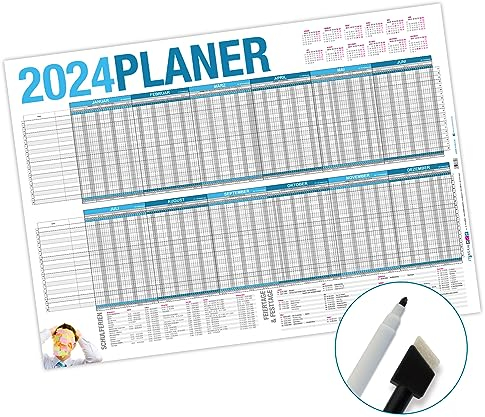 itenga Urlaubsplaner Projektplaner 2026 Set - Wandkalender abwischbar DIN A1 (84,1 x59,4 cm) 250g/m² Personalplaner mit Stift