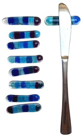 Lot de porte-couteaux transparent et bleu - verre fusionné - mer - déco table - orignal - art de la table unique
