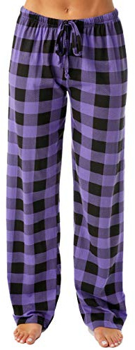 Just Love Women's Buffalo Plaid Pajama Pants, 100% Cotton Jersey Knit Sleep and Lounge PJ Bottoms, Purple Black, Medium