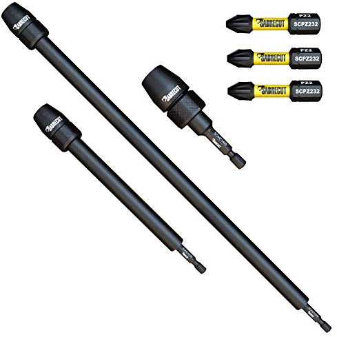 6 Piece SabreCut SCRK6 65mm 152mm and 305mm Professional Impact Bit Holders with 3 x 32mm Magnetic PZ2 Screwdriver Impact Bits