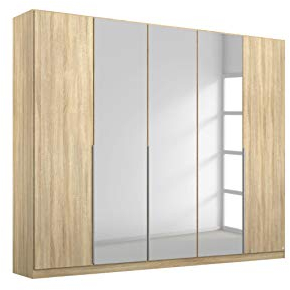 Rauch Möbel Alabama Schrank Kleiderschrank Drehtürenschrank Eiche Sonoma mit Spiegel, Holz, 5-türig inklusive Zubehörpaket Basic 3 Kleiderstangen, 3 Einlegeböden BxHxT 226x210x54 cm