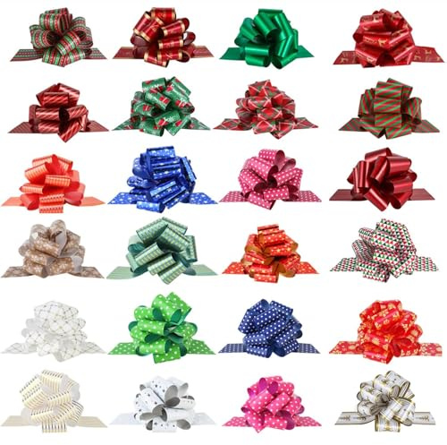 PintreeLand 24 fiocchi natalizi con nastro, 12,7 cm di larghezza, accessori per regali di Natale, regali, fioristi, bouquet, cesti, decorazioni per albero di Natale (24 pezzi)