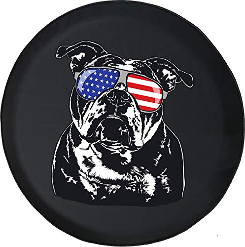 Summertime American Flag Bulldog Spare Tire Cover Black Size 33 Inch