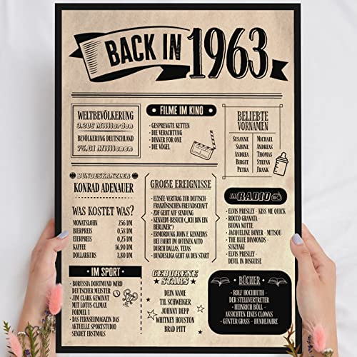 62 Geburtstag Geschenk, Alte Zeitung Holzbild Back in 1963 Vintage personalisierbar zum Hinstellen/Aufhängen opt. beleuchtet, 62 Geburtstag Frau, 62 Geburtstag Mann, 62. Geburtstag, 62 Geburtstag Deko