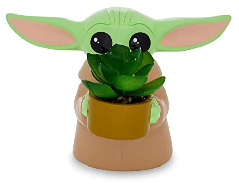 Silver Buffalo Star Wars: The Mandalorian Grogu Keramik-Pflanzgefäß mit künstlichen Sukkulenten, 10,2 cm
