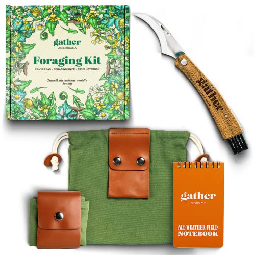 Gather Americana Mushroom Foraging Kit – Mushroom Collecting Tools include Foraging Bag, Mushroom Knife, Brush and Waterproof Journal - Mushroom Gifts for Outdoor Camping
