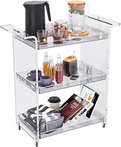 Carrello di Servizio in Acrilico Trasparente, con Rotelle, Carrello Bar per Cucina e Soggiorno, 53 x 30 x 72 cm (Trasparente)