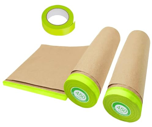 Masking Paper, paint masking, 2 Pack Automotive Paint Paper Roll with Tape, Tape and Drape for Painting, Assorted Paint Masking Paper for Car and Furniture (Unfold 18 inch Width X 100 ft Long)