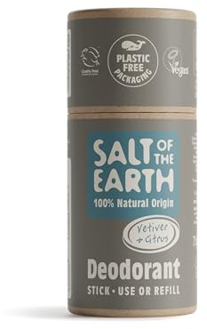 Salt Of the Earth Natural Deodorant Stick Nachfüllpackung Vetiver & Zitrus, vegan, Leaping Bunny-zertifiziert, hergestellt in Großbritannien, 75g | Aluminiumfrei & plastikfreier Nachfüllstick, langanhaltender Schutz, vegane Formel, 100% natürlichen Ursprungs Inhaltsstoffe