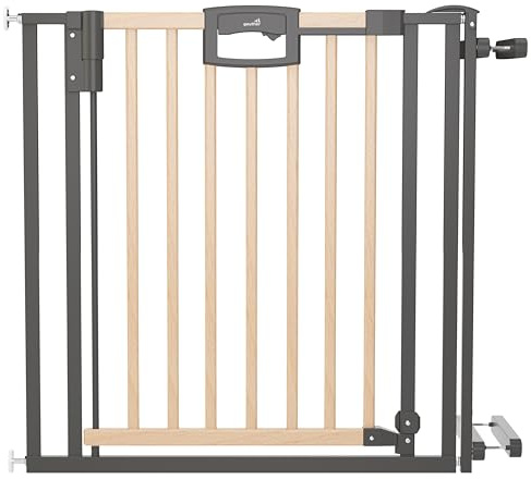 Geuther Treppenschutzgitter Easylock Plus | Türschutzgitter ohne Bohren inkl. Klemmen | Breite 92-100,5 cm | Türgitter Baby | Kinderschutzgitter beidseitig öffnend | Natur-Anthrazit