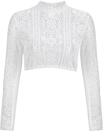 Kelliar Dirndl Blouse, Traditional Blouse, Women's Dirndl Blouse, Long Sleeve Lace Dirndl Blouses, White Dirndl Blouses, Long Sleeve, Classic Costume for Oktoberfest, White, 14