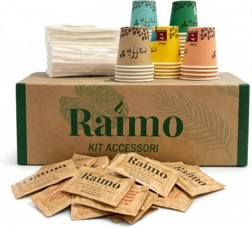 Kit Caffè Monouso 600 Zucchero di Canna 600 Bicchierini 75ml 600 Palette | 600 Bicchierini Carta Biodegradabili 75 ml, 600 Palettine in Legno Monouso, 60 Bustine, Per Pausa Casa e Ufficio