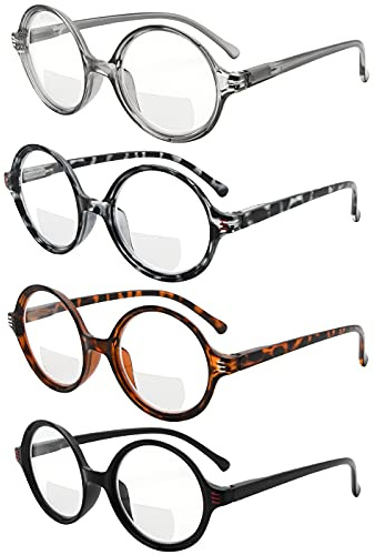 Eyekepper 4er Pack Retro Runde Bifokale Lesebrille - Bequem Gleitsichtbrille für Damen