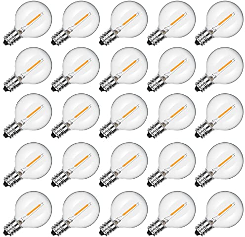 SUNSGNE G40 LED Ersatzbirnen 25 Stück, Klare Globe Glass Glühbirnen, G40 Terrassenbeleuchtung Partygarten Garten Hochzeit Dekoration, Passend für E12/C7-Sockel, 7 Watt, Warmweiß