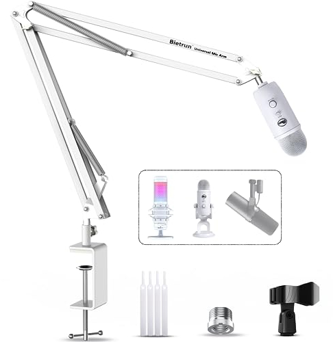 Mikrofonarm für Wave/Blue Yeti/Hyperx Quadcast/SM7B/SM58/MV7, verbessertes Metall, strapazierfähig, verstellbar, Scheren-Mikrofonständer mit Handmikrofon-Clip, 0,95 cm auf 1,6 cm Adapter