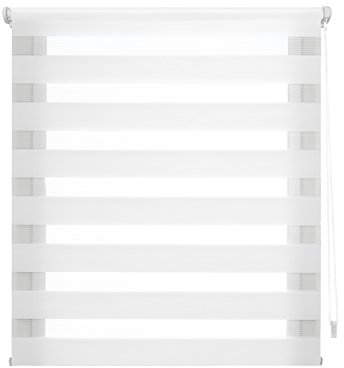 Decorblind | Estor Enrollable Doble Capa Sin Herramientas y Sin Taladrar, Medida: 140x130 - Estor Noche y Día Color Blanco, Estores para Ventanas