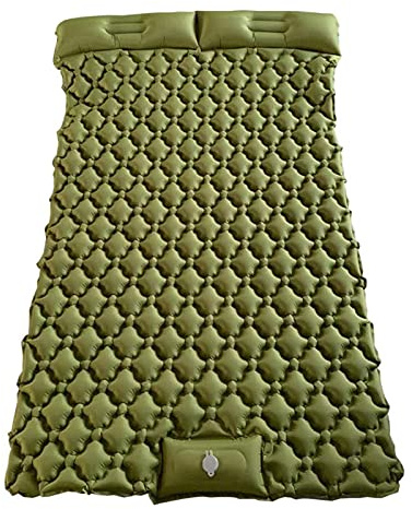 Uppblåsbar bäddmadrass Outdoor Picnic Tpu Dubbel liggunderlag, självuppblåsande madrass camping, vattentäta och fuktsäkra rullmattor, med 2 självuppblåsande kuddar, för rygg (Army Green) beautiful