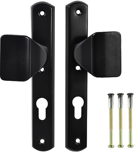 ALSTEN TECH Set di 2 pomelli per porta, maniglia per porte e cancelli con targa lunga, maniglia per porta, maniglia universale, colore nero