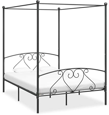 Festnight Himmelbett Gestell 140 x 200 cm Himmelbett Metall Metallbett Grau Bettgestell Metall Bettrahmen mit Lattenrost Modern Jugendbett Schlafzimmerbett Schlafzimmermöbel