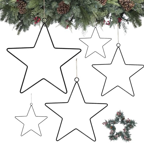 GAROMIA Metall Stern Schwarz 6 Stück Weihnachtsdeko Schwarz Metallsterne zum Basteln Stern Kranz Rahmen Pentagrammförmige Kranzringe Blumenkranz für Weihnachten Thanksgiving Neujahr Hochzeit