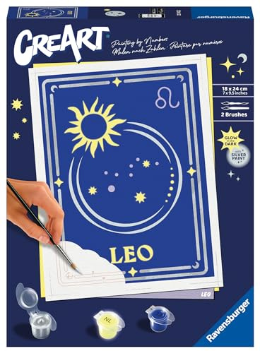 Ravensburger CreArt 23743 - Löwe - Sternzeichen Malen nach Zahlen Erwachsene, DIY Malset mit Pinsel und Acrylfarben, Geschenk für Frauen und Männer, Malen für Erwachsene