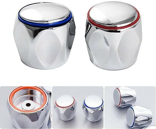2 Sets Faucet Handle Knob Replacement Sink Tap Standard Hot Cold Tap Top Head Covers Chrome Plated Red and Blue Top for Leaking Aging Taps