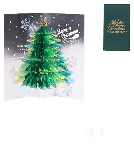 Pop-Up Karte Weihnachtsbaum mit Wichteln, Merry Christmas Pop-Up Karte zu Weihnachten, Lustige 3D Weihnachtskarte mit Tannenbaum, Frauen und Männer - Handgemachtes Popup Weihnachtsbillet (B)