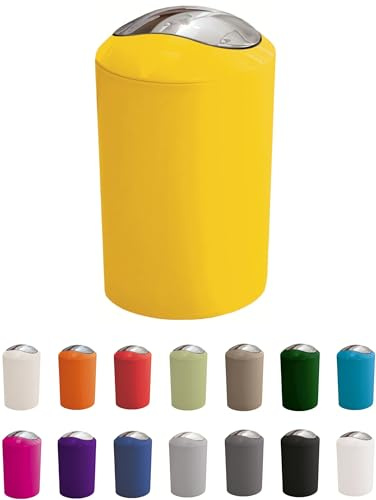 KW Gleam 5Ltr Swing Bin - Compact Bathroom/Office/Bedroom/Waste Bin (Yellow)