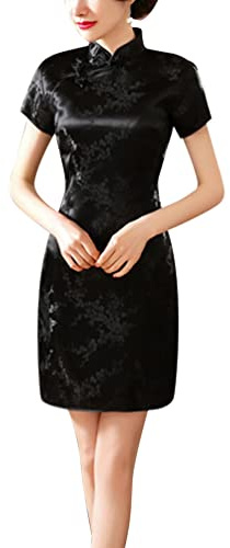 Costume tradizionale Cheongsam con stampa, scollatura alta laterale, abito corto da cocktail per il Capodanno cinese, M
