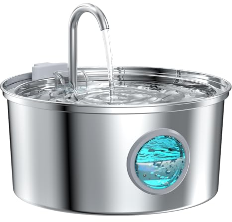 FOFNON Fuente para Gatos Acero Inoxidable, 3.2L Bebedero Gatos, Fuente de Agua para Gatos Silenciosa, Ventana Transparente, Filtración Múltiple, Apto para Gatos, Perros y Mascotas