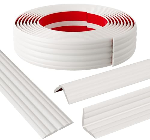 Peel and Stick Wall Corner Protector & Edge Guard, Self-Adhesive Flexible Trim Molding for Inside & Outside Corners, Wall, Countertop, 1.6 W x 20' L, White