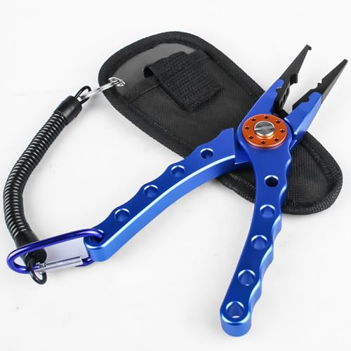 Delamiya Angelzange Multifunktion, 19.5cm Fishing Accessories Angel Zange Hakenlöser Sprengringzange Angeln, Salzwasser/Süßwasser Aluminium Angelzange Angelschnurschneiden mit Scheide und Lanyard
