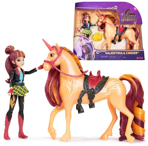 Unicorn Academy Valentina und Einhorn Cinder Set - ca. 12 cm große Originalfiguren zur beliebten Netflix Serie mit zwei Accessoires und Haarbürste für kreatives Rollenspiel, für Kinder ab 4 Jahren