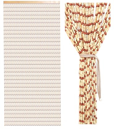 Ezcasch 90x200cm Holz Perlenvorhang - 45 Stränge Retro Holzperlenvorhang - Handarbeit Natur Türvorhang Fadenvorhang als Insektenschutz Fliegenschutz für Schlafzimmer Wohnwagen Camping