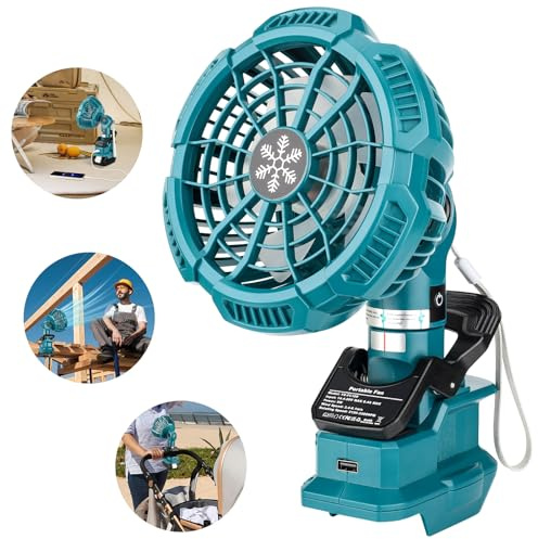 für Makita Akku-Lüfter 18V, Tragbarer Clip-On-Ventilator Tischventilator mit 3 Geschwindigkeiten, USB-Anschluss für Baustelle, Kinderwagen, Camping(ohne Akku)