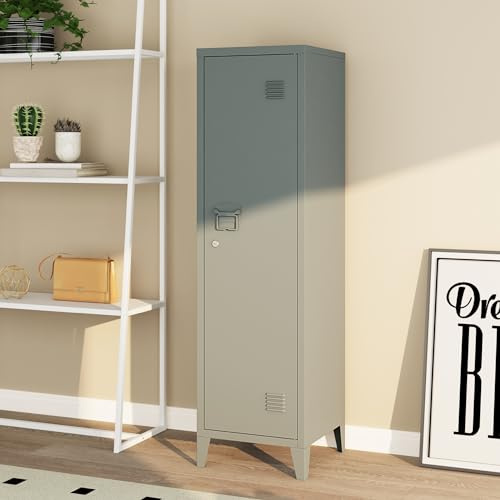 [en.casa] Casillero Metálico Kurikka con 2 Llaves Guardarropa Armario de Taquilla con 3 Compartimientos Cerradura Magnética y Patas 137 x 38 x 38 cm Acero - Gris Oscuro