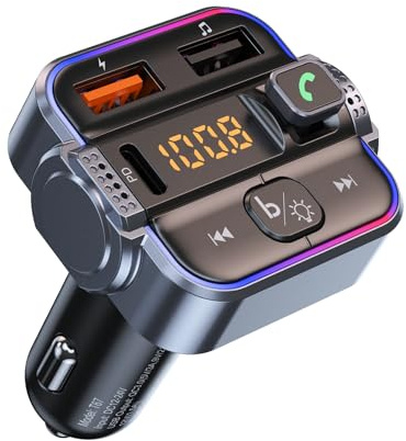 Bluetooth FM Transmitter for Car, PD 30W & QC3.0 Fast Charging, Dual Mics Hands-Free Calling, HiFi Bass & Ambient Light, Wireless Radio Adapter MP3 Music Player, Support USB Drive, 12V/24V
