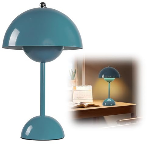 DASIAUTOEM Lámpara de mesa con batería LED, inalámbrica, 3000 K-6000 K, moderna, recargable, táctil, regulable, lámpara de mesa con 3 modos de brillo, lámpara de noche retro (azul)