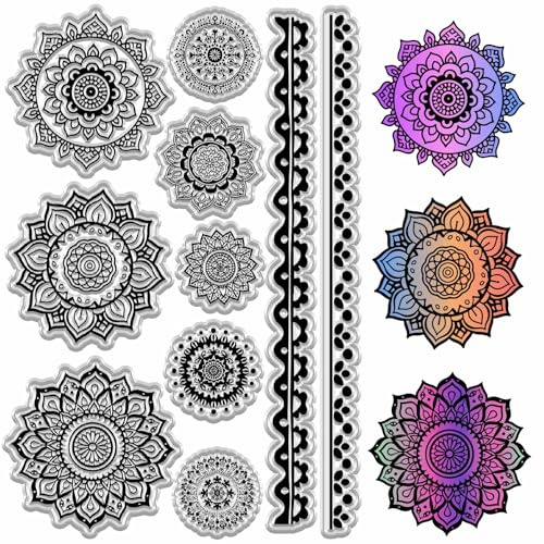craspire Transparente Stempel Mit Blumenmuster Silikon Transparent Mandala Stempel Blumenstempel Siegel Vintage Wiederverwendbare Bastelstempel Versiegelung Für Handgefertigte Journaling Karten Foto
