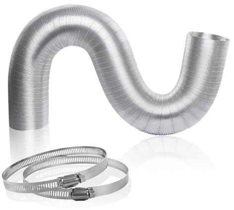 Exhaust Hose, 125 mm x 3 m Ventilation Duct Made of Thickened Pure Aluminum + 2 Stainless Steel Hose Clamps for Extractor Hood