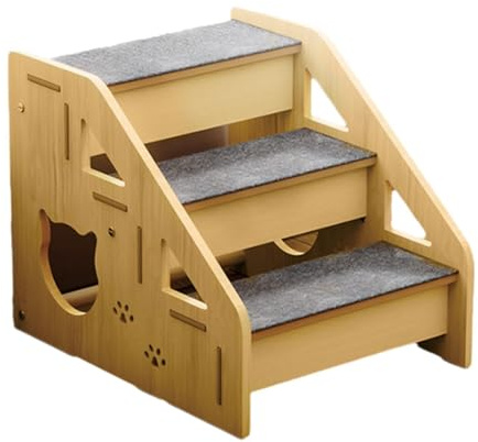Qianly Hundetreppe Aus Holz, Leiter, 3 Stufen, Welpentreppe, Haustiertreppe für Auto, Bett, Innenbereich