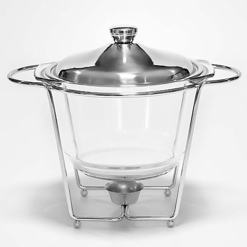 XMWOEIX Chafing-Dish-Buffet-Set aus Glas, mit Deckel und Halter aus Edelstahl, rundes Speisenwärmtablett, für Buffets, Hochzeiten, Partys, Bankette, Catering-Events (Silber)